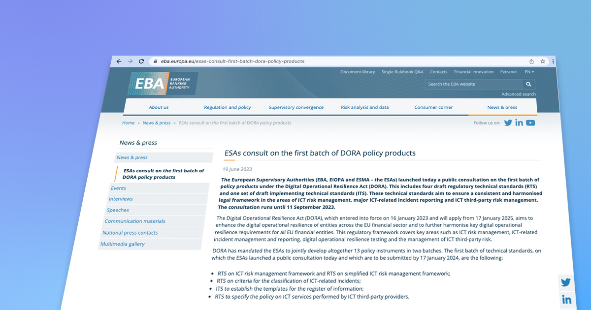 Regulation (EU) 2022/2554 aka Digital Operational Resilience Act (DORA)