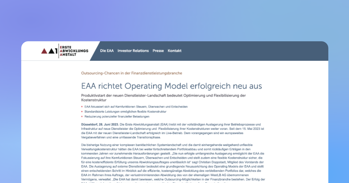 ARTEMEON begleitet EAA bei Neuausrichtung ihres Operating Models