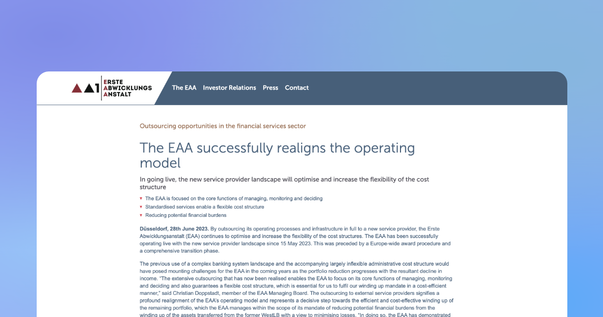 ARTEMEON advises EAA in realignment of operating model